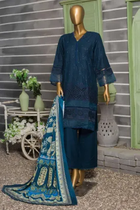 Bin Saeed Stitched 3 Piece Dhanak Winter Shawl Vol-02 Collection'2022-SM-027-Blue