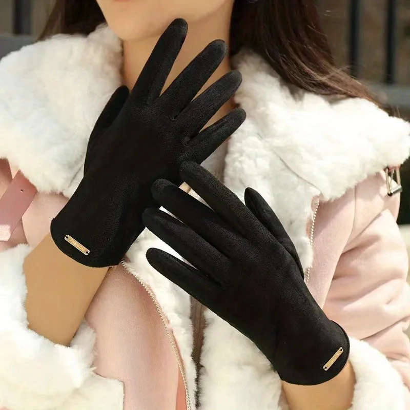 1 Pair Plush Faux Fur Insulated Thermal Gloves - Soft, Comfortable, Warm, and Water-Resistant Full Finger Gloves for Skiing, Snowboarding, and Outdoor Activities - Fleece Lined, Anti-Slip Palm, and Touchscreen Compatible