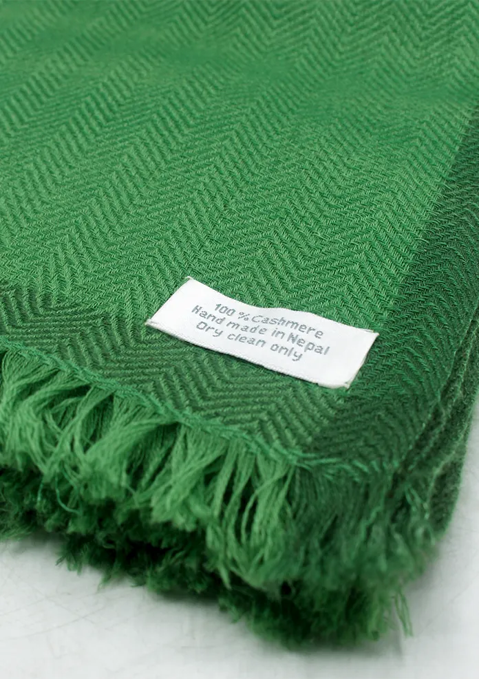 100 % Exclusive Green Cashmere Shawl with Border Herringbone Pattern