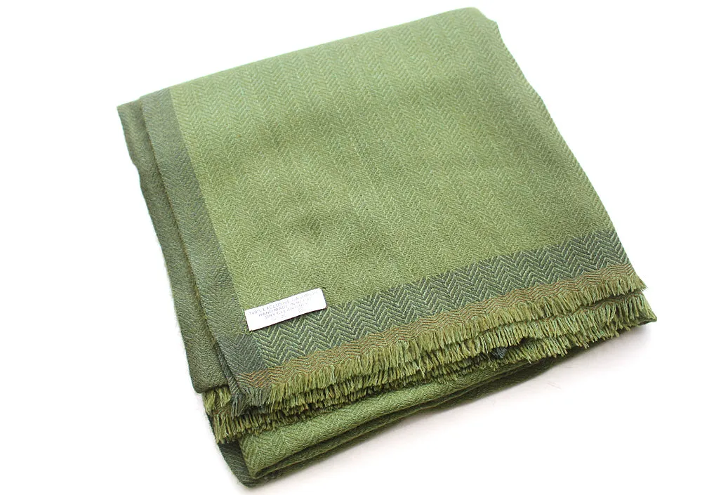 100 % Exclusive Green Cashmere Shawl with Border Herringbone Pattern