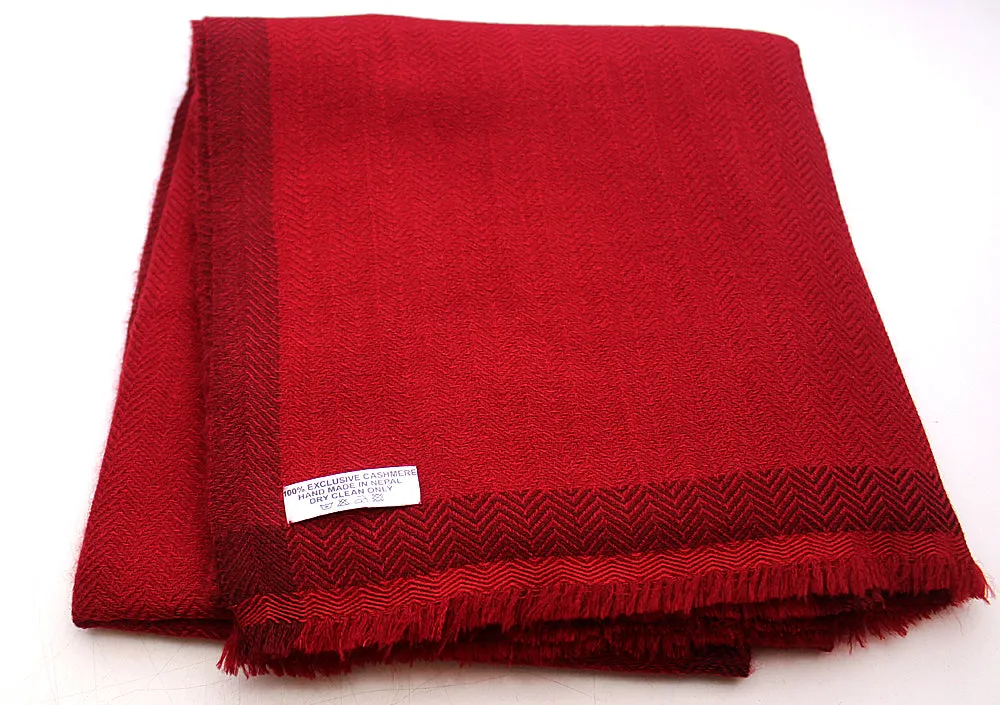 100 % Exclusive Maroon Cashmere Shawl with Border Herringbone Pattern