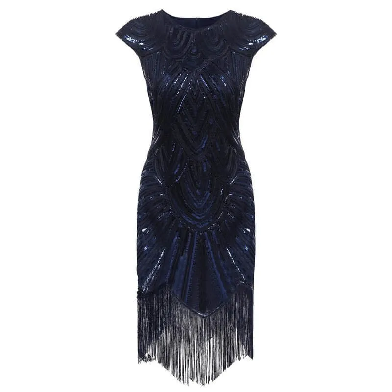 1920s Fringe Flapper Dress - Dark Blue - Hire