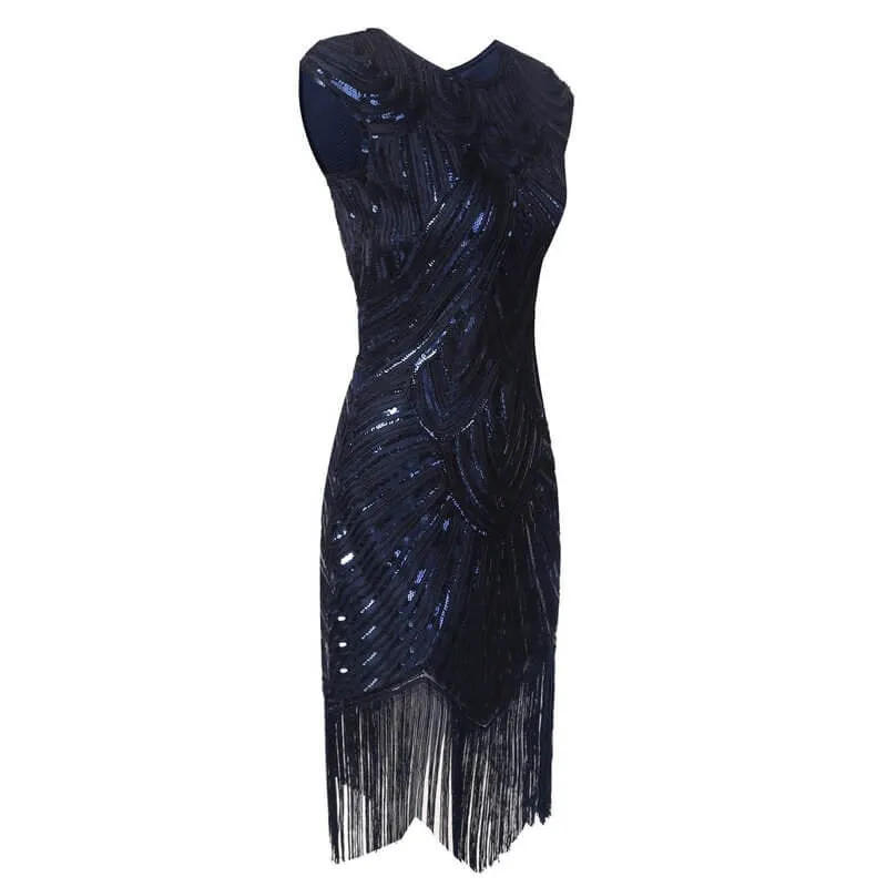 1920s Fringe Flapper Dress - Dark Blue - Hire