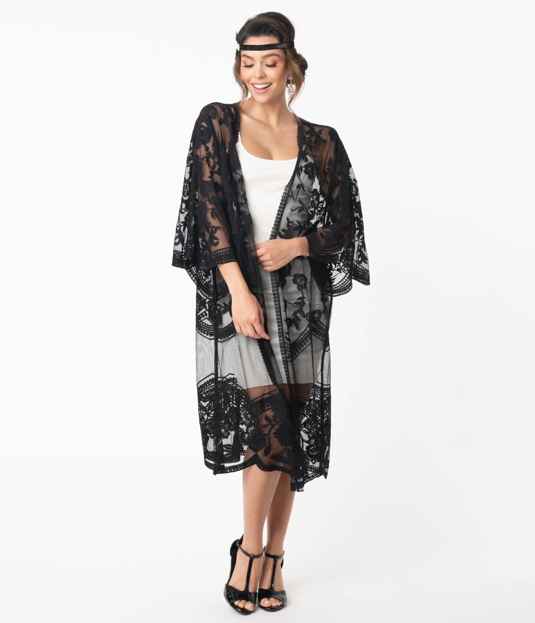 1920s Style Black Crochet Lace Kimono