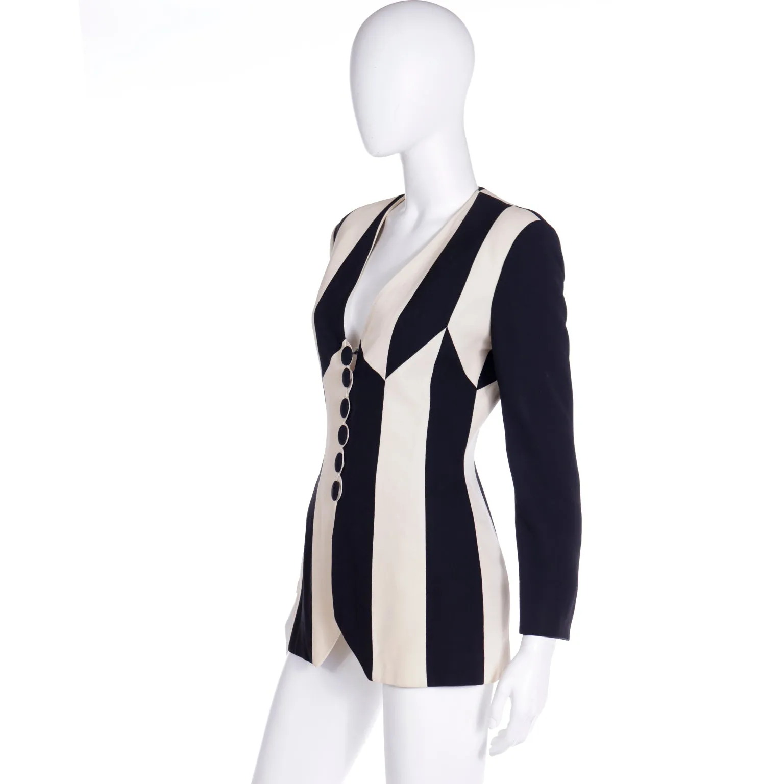 1990s Franco Moschino Vintage Cheap & Chic Black & Cream Stripe Jacket