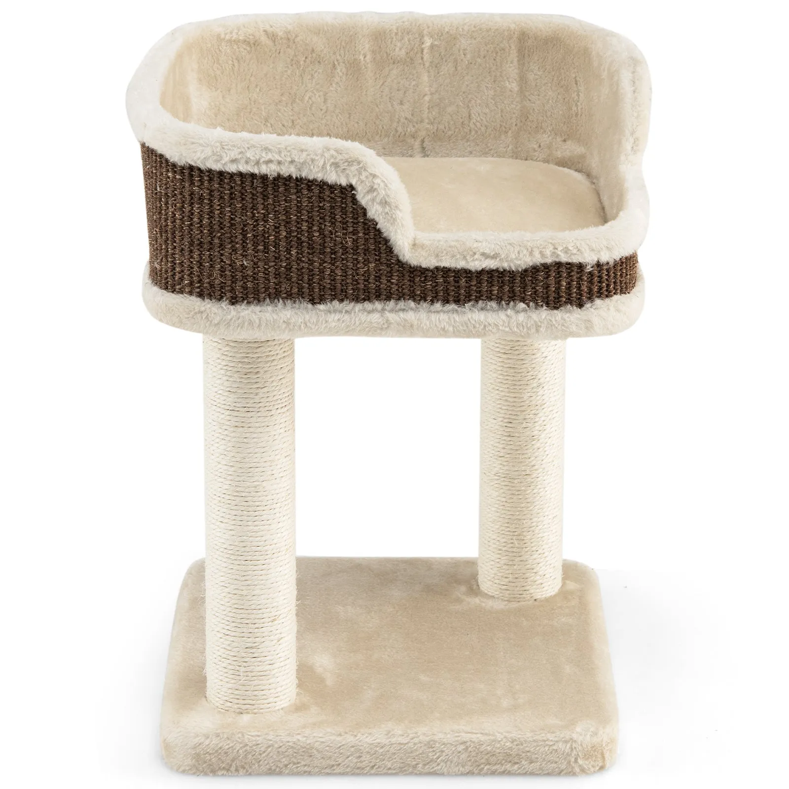 2 Levels Cat Tree with Soft Plush Perch and Scratching Posts-Beige