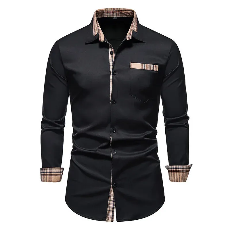 2023 Autumn/winter New Casual Men's Checkered Shirt Splice Men's Long Sleeve Shirt