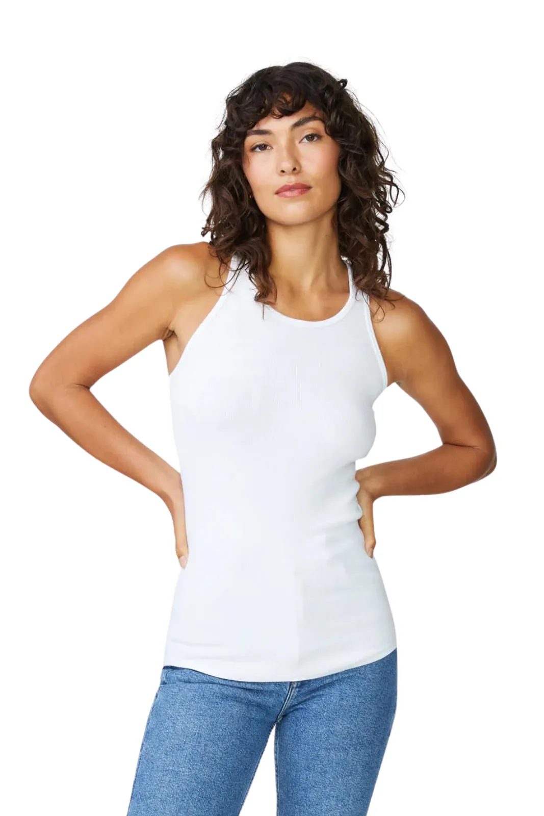 2x1 Rib Racerback Tank White