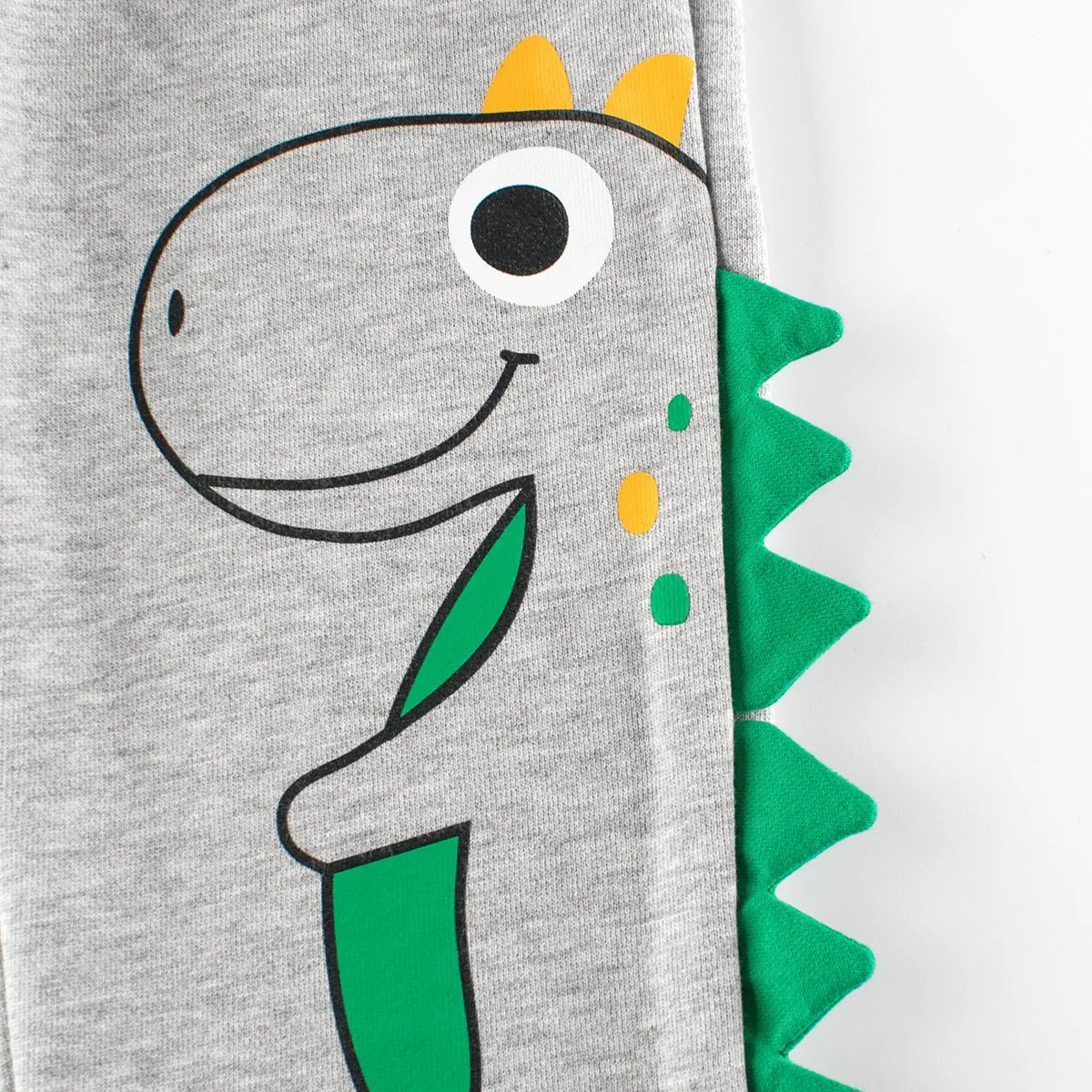 3D Cartoon Dinosaur Design Gray Cotton Pants