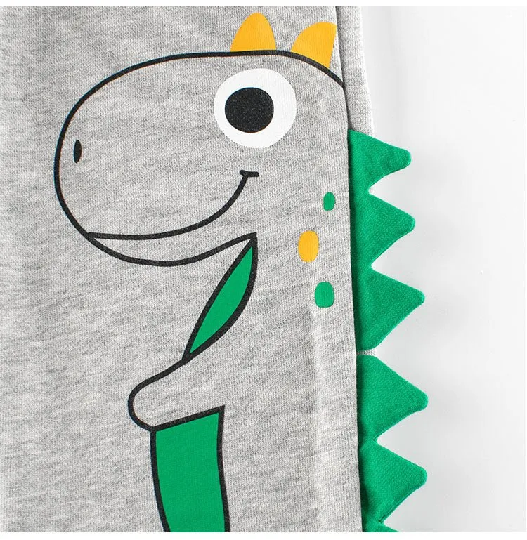 3D Cartoon Dinosaur Design Gray Cotton Pants