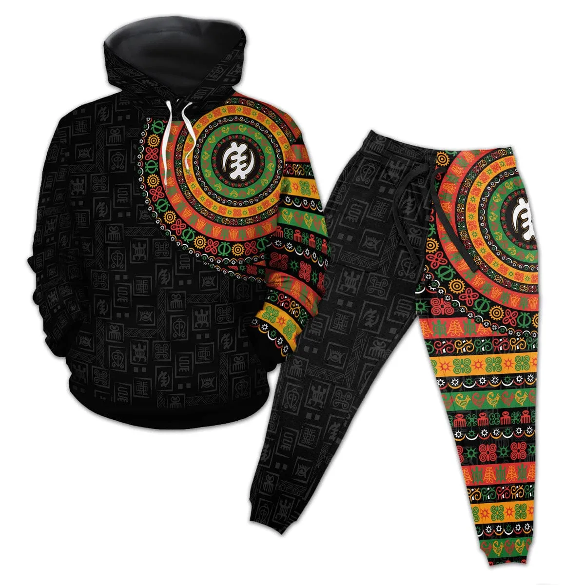 Adinkra Symbols Print All-over Hoodie And Joggers Set