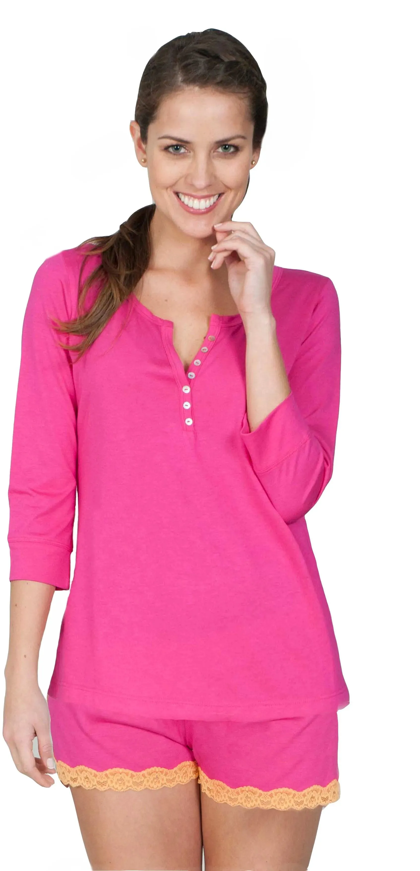 Adriana 3/4 Sleeve Henley Shorty PJ Set - Sales Rack