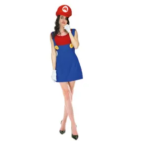 Adult Deluxe Red Plumber Girl Mario Costume