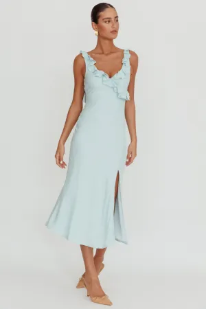 Alba Frill Trim Midi Dress Baby Blue