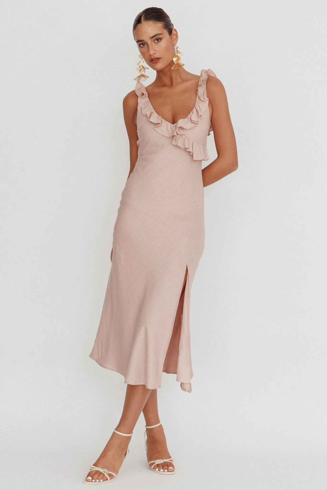 Alba Frill Trim Midi Dress Baby Blush