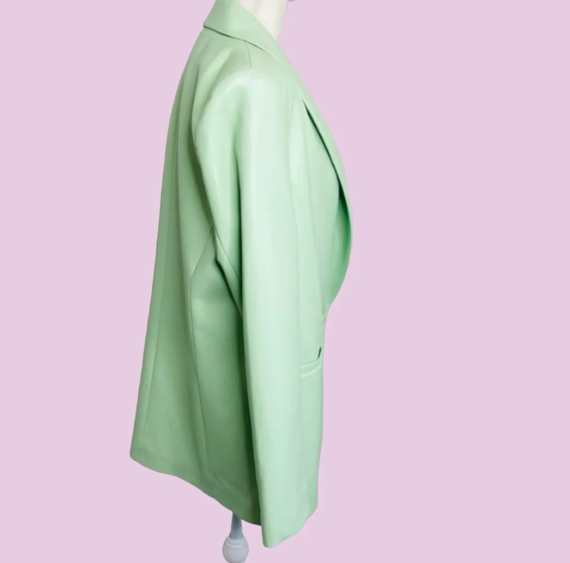 Alice   Olivia Denny Faux Leather Shawl Collar Blazer in Pistachio