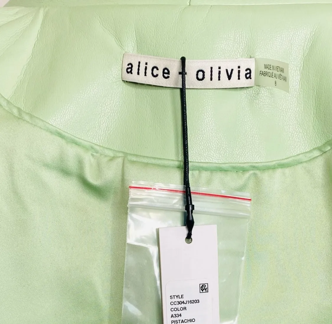 Alice   Olivia Denny Faux Leather Shawl Collar Blazer in Pistachio