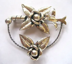 Art Deco Sterling Silver Bird and Flower Pin