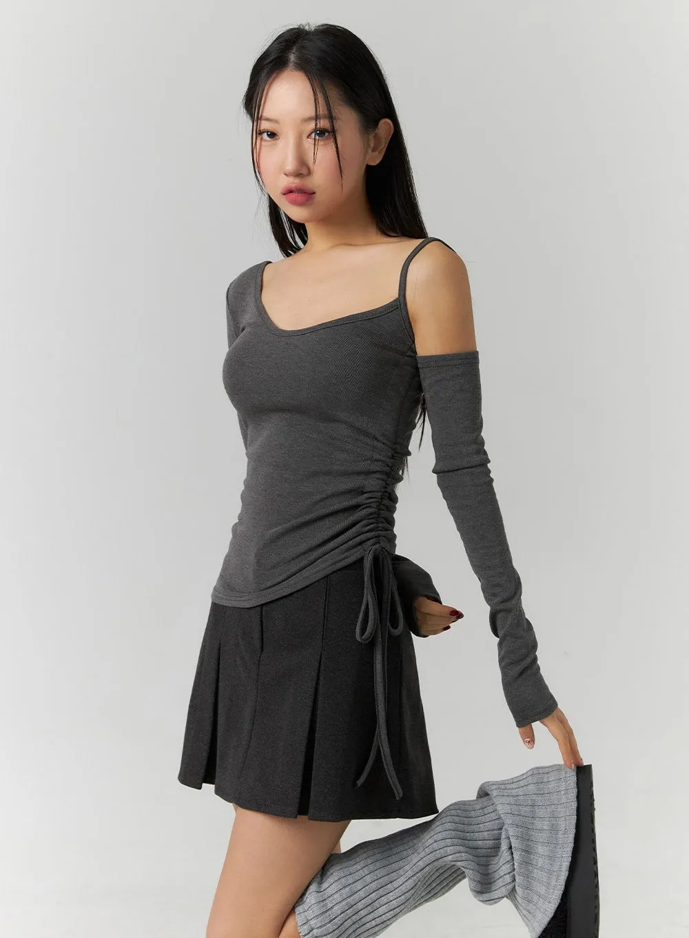 Asymmetrical Neck Cut-Out Long Sleeve Tee CD304