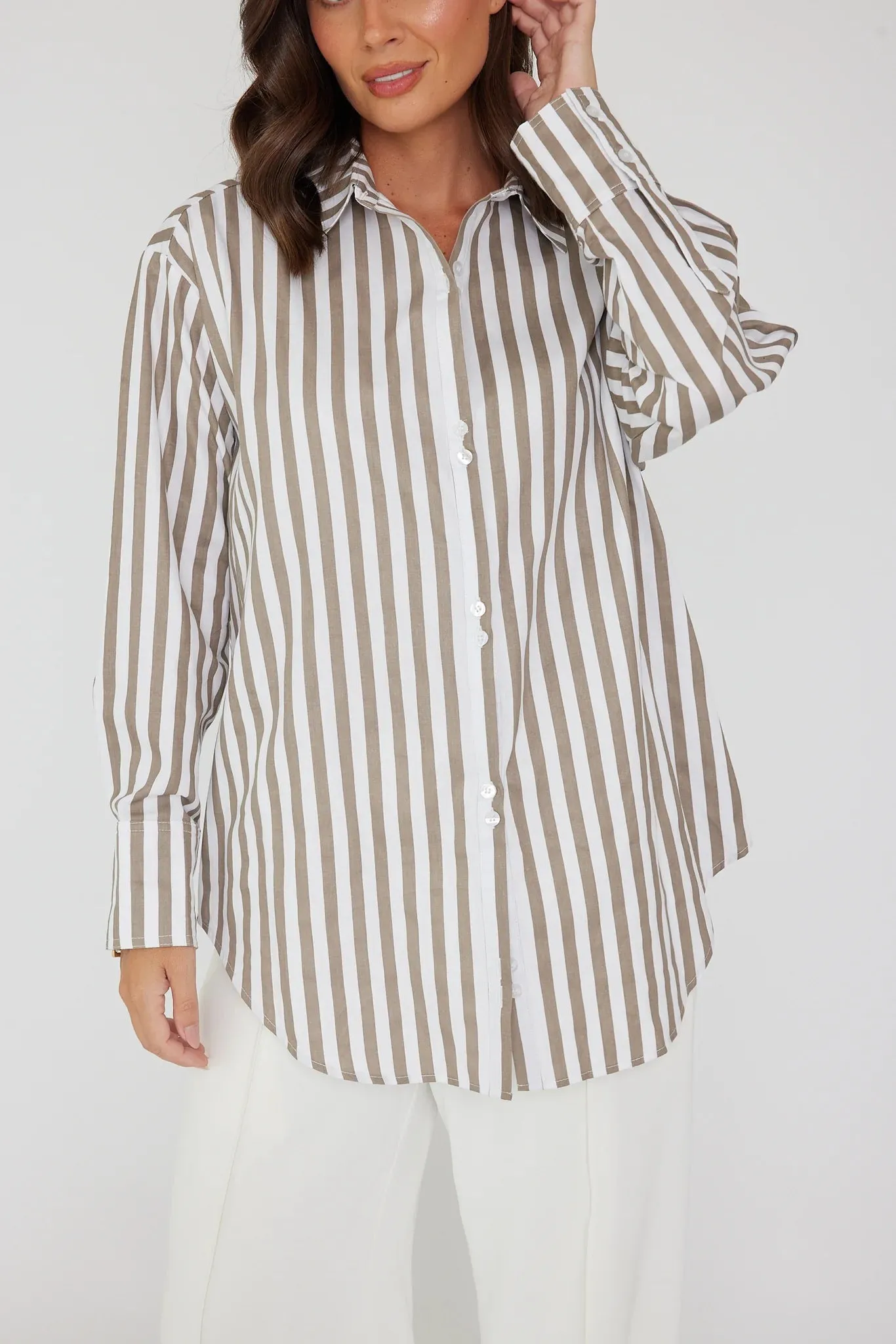 AUSTIN Taupe Stripe Shirt