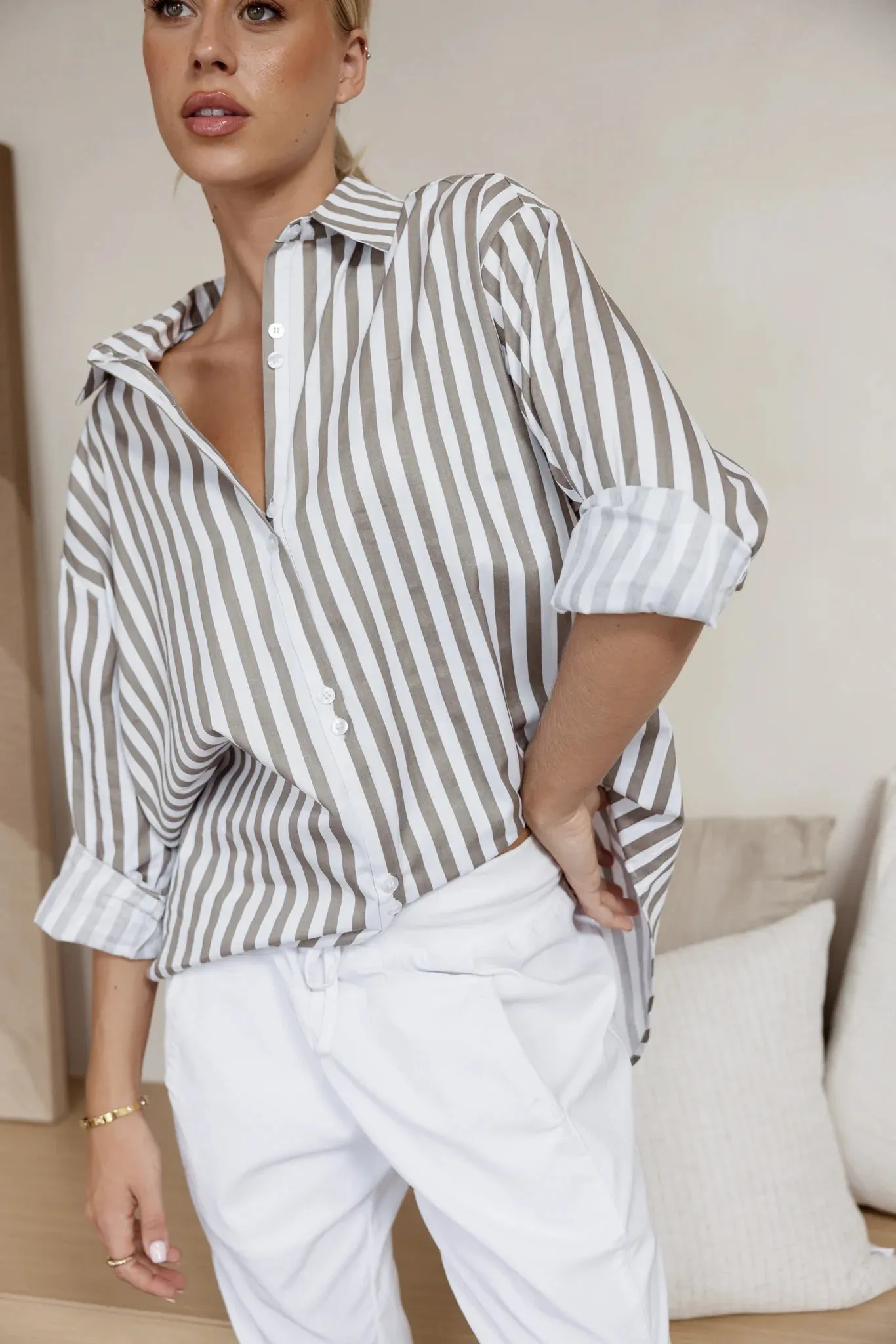 AUSTIN Taupe Stripe Shirt