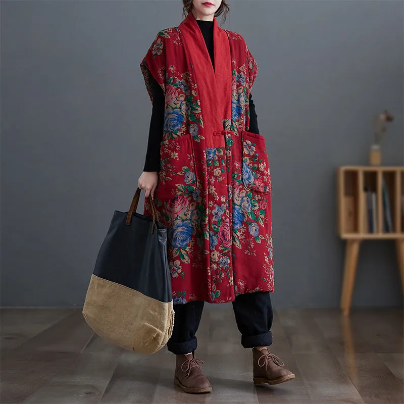 Babakud Women Winter Traditional Cotton Linen Floral Quilted Coat