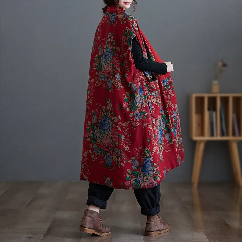 Babakud Women Winter Traditional Cotton Linen Floral Quilted Coat