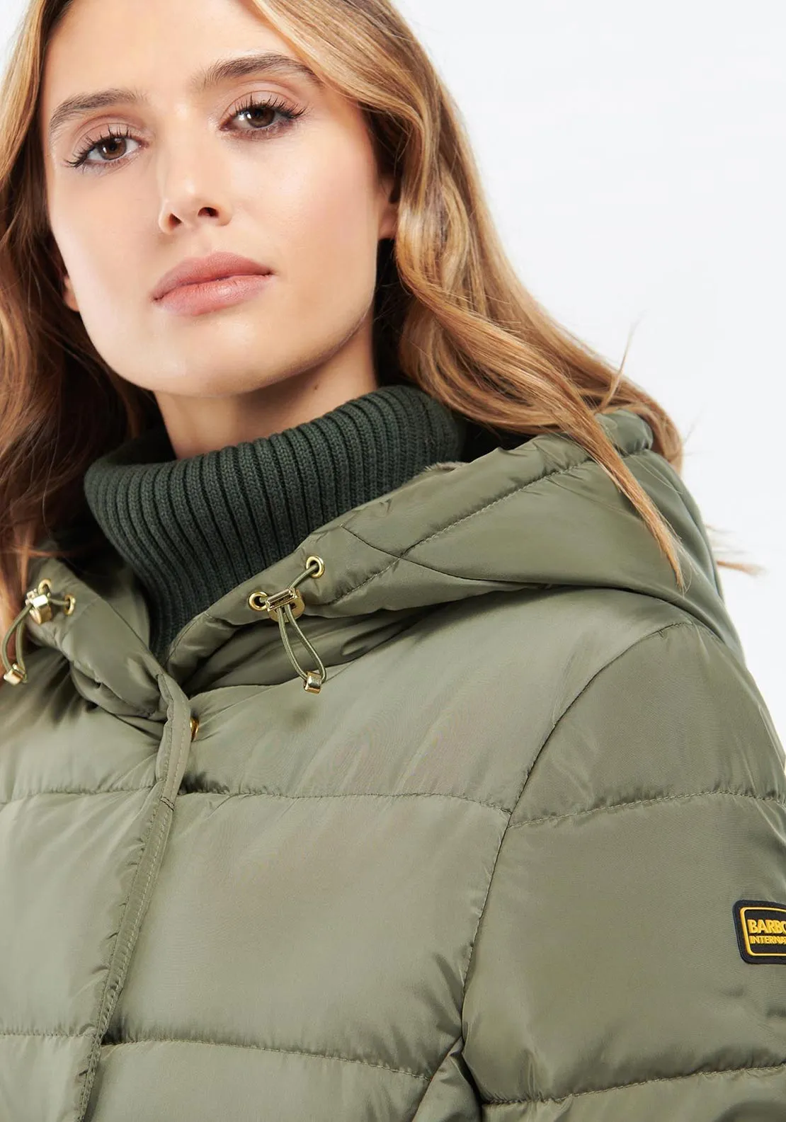 Barbour International Womens Track Line Long Coat, Green