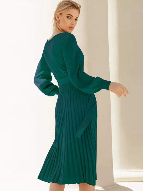 Be playful Classy Solid Color Pleated Sweater Dress | Knitted Jumper Dress | Two Piece Skirt Set