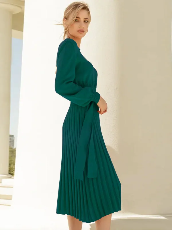 Be playful Classy Solid Color Pleated Sweater Dress | Knitted Jumper Dress | Two Piece Skirt Set