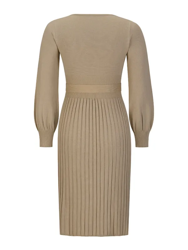 Be playful Classy Solid Color Pleated Sweater Dress | Knitted Jumper Dress | Two Piece Skirt Set