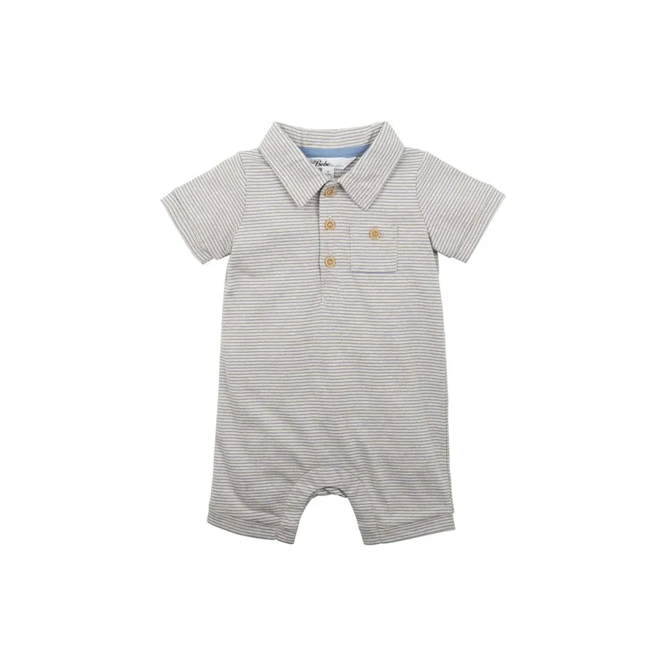 Bebe Baby Dino Stripe Polo Romper - Kai Stripe