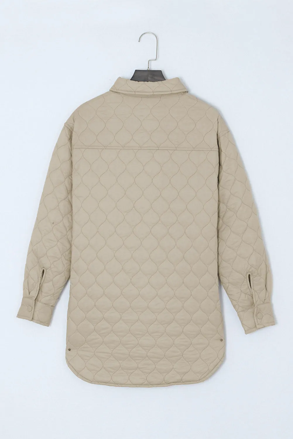 Beige 4 Big Pockets Quilted Button Down Puffer Coat