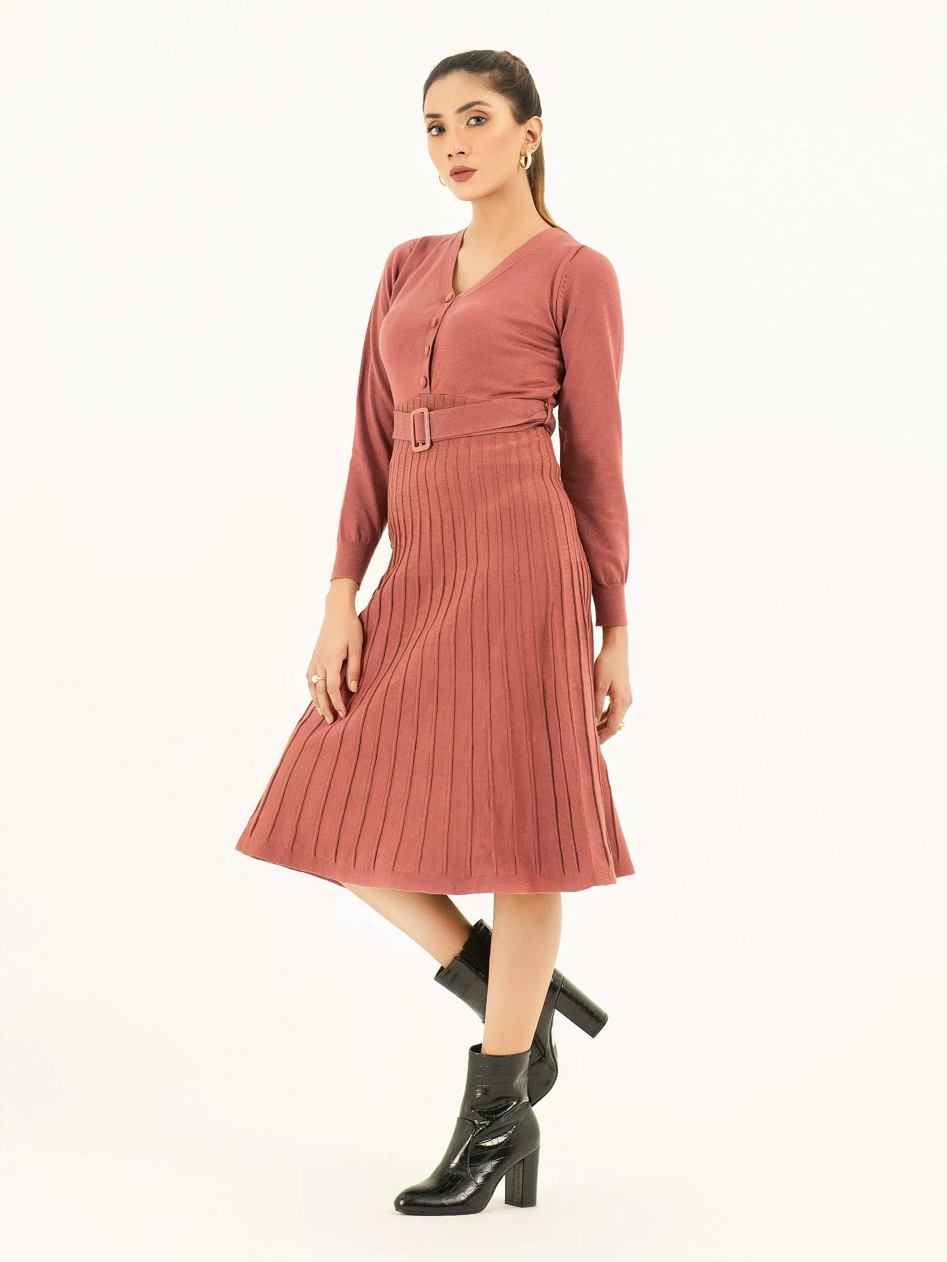 Belted Bodycon Sweater Dress