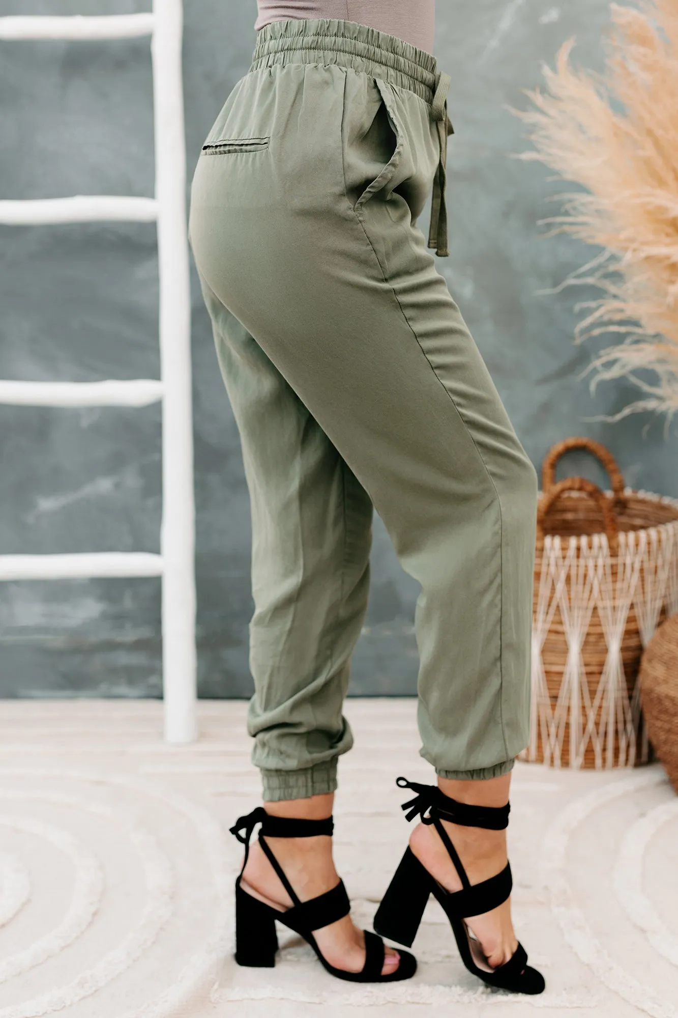 Betting Game Drawstring Waist Joggers (Light Olive)