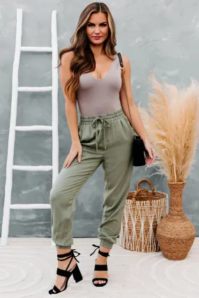 Betting Game Drawstring Waist Joggers (Light Olive)