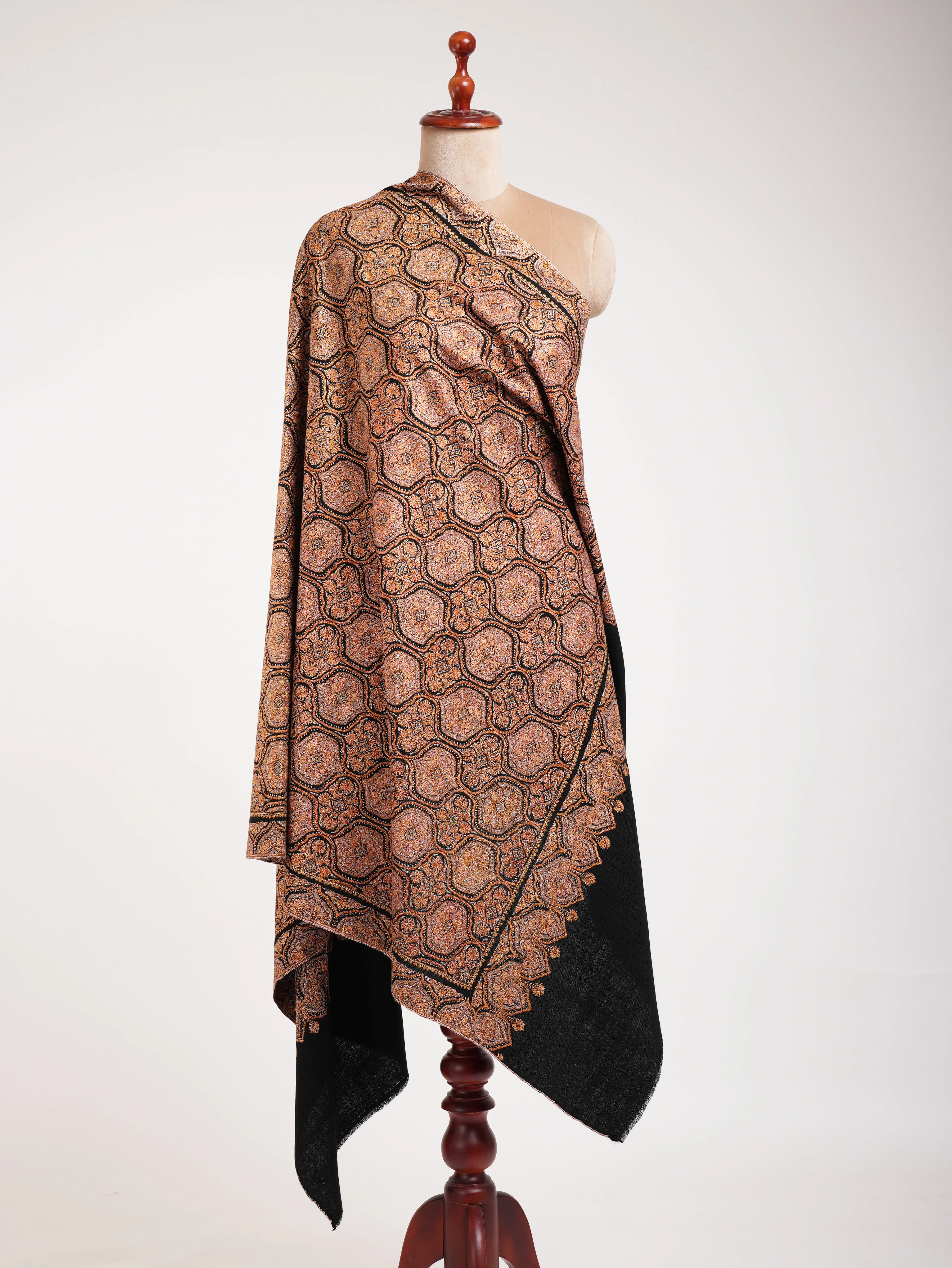 Black All Over Embroidered Kashmiri Pashmina Jamavar Shawl