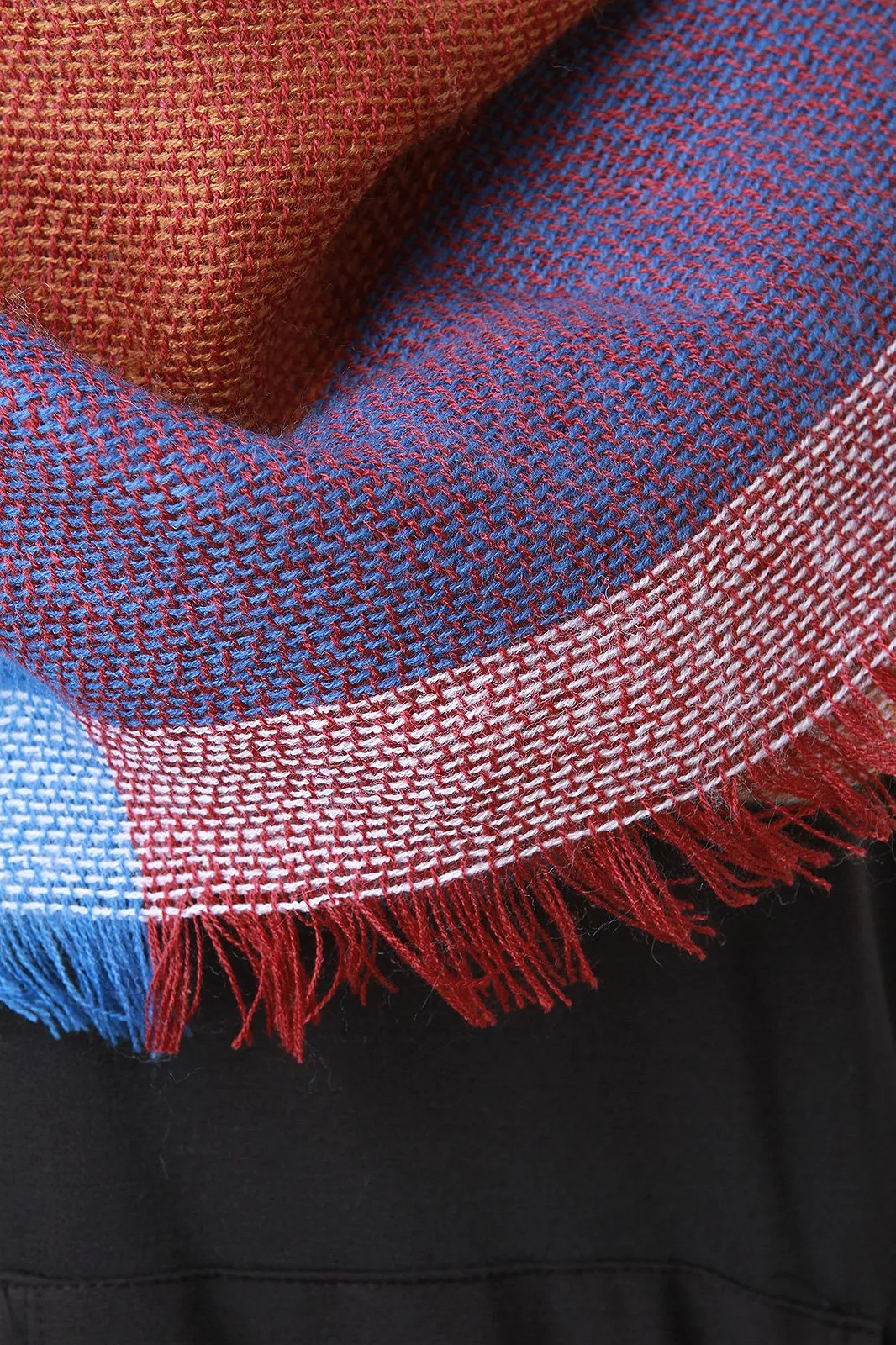 Block Pattern Fringe Hem Blanket Scarf