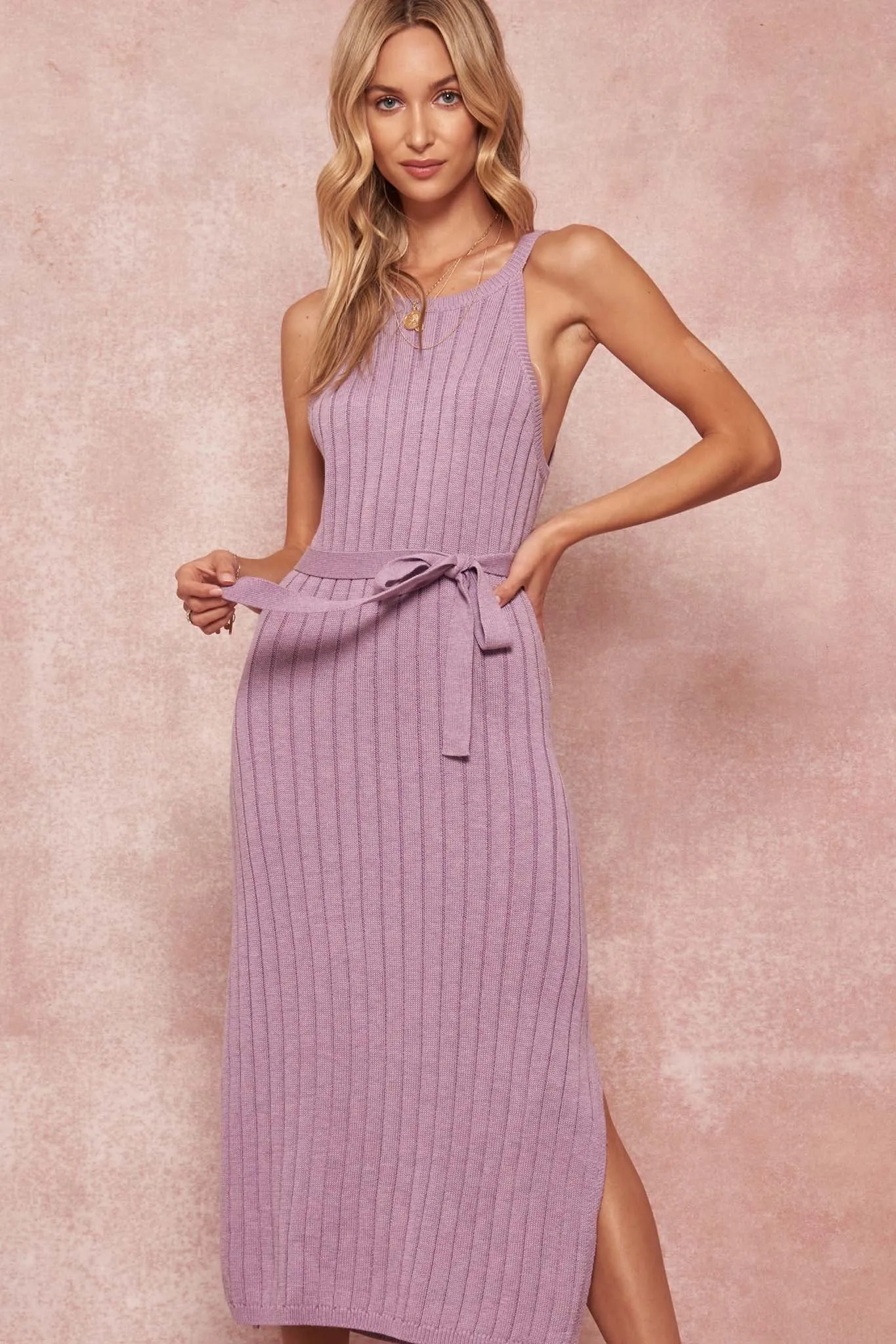 Body Language Belted Halter Sweater Dress