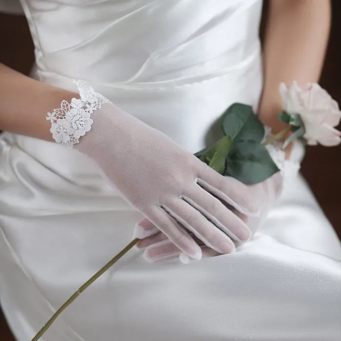 Bride Gloves with Pearl n Lace Trims