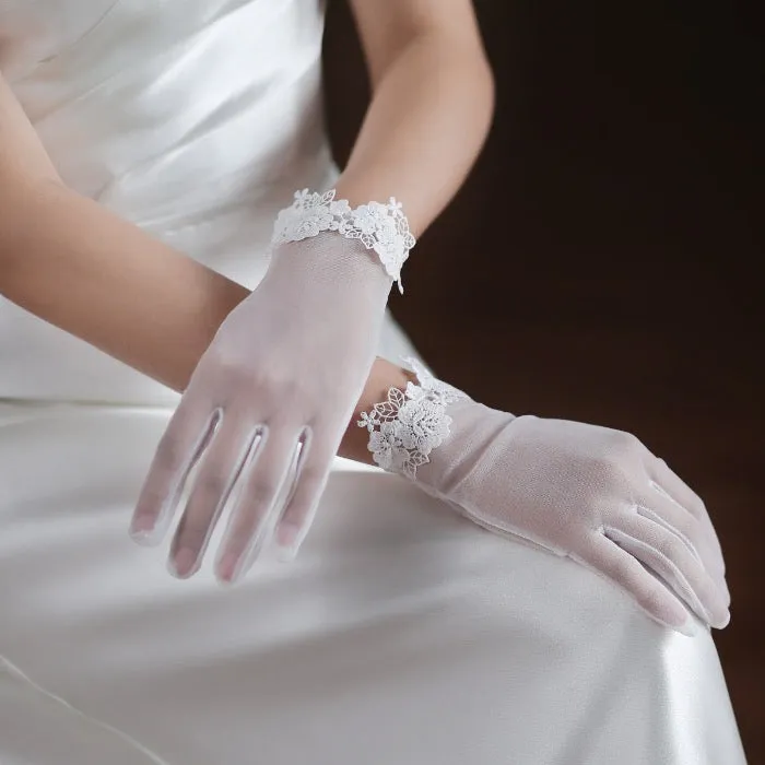 Bride Gloves with Pearl n Lace Trims