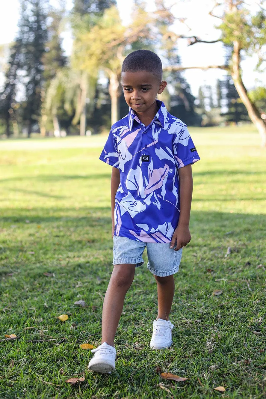 CA JNR Funky Golf Shirt | Blue & Beige Floral