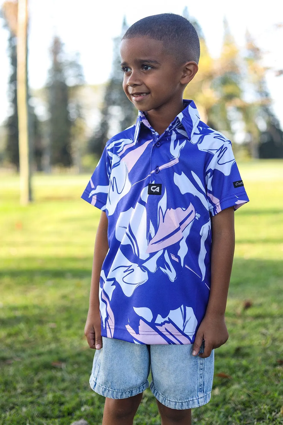 CA JNR Funky Golf Shirt | Blue & Beige Floral