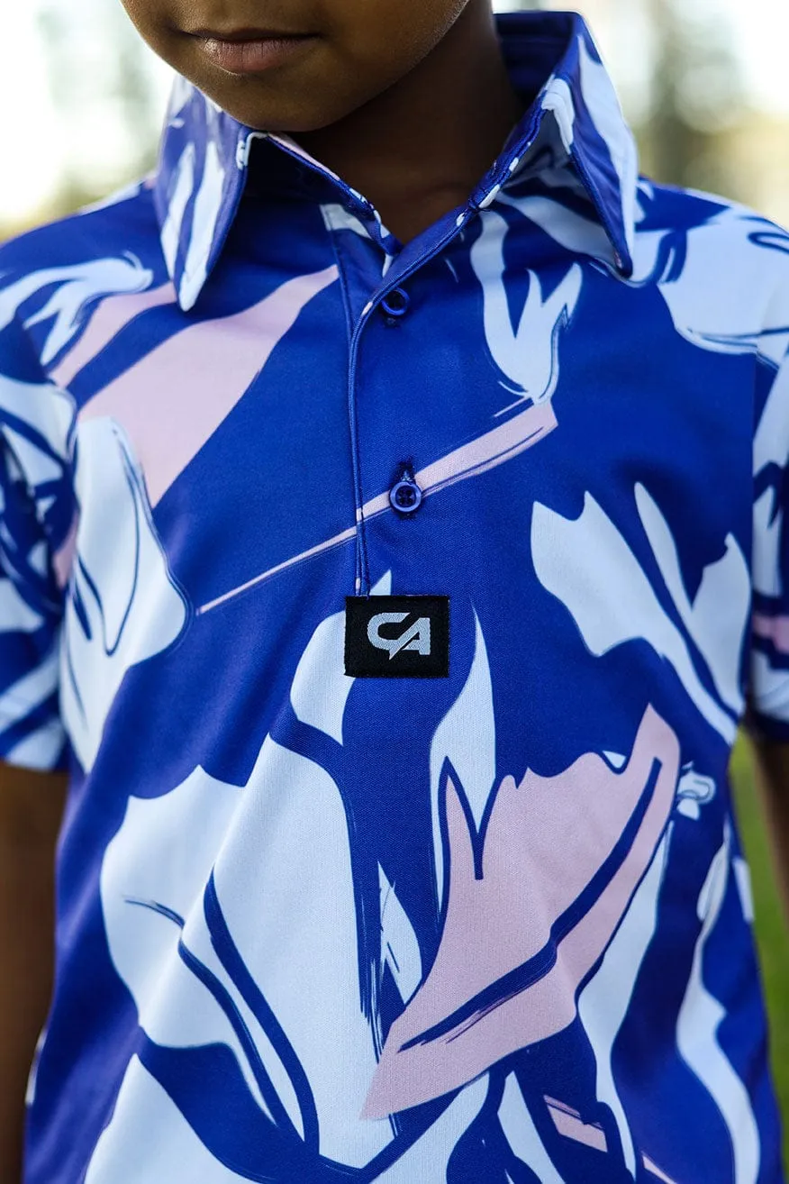 CA JNR Funky Golf Shirt | Blue & Beige Floral