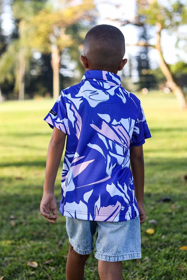 CA JNR Funky Golf Shirt | Blue & Beige Floral