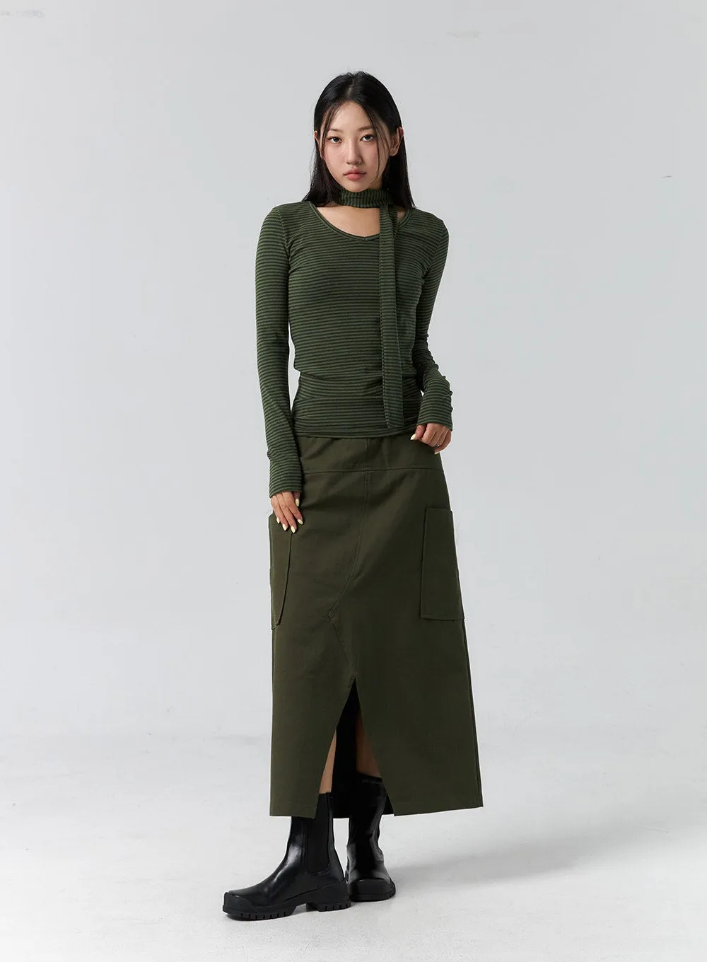 Cargo Slit Maxi Skirt CS305