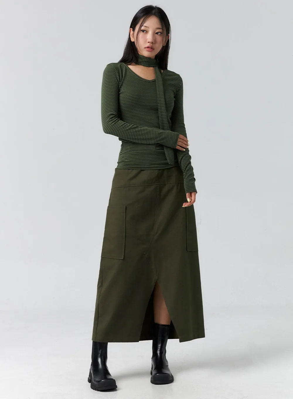 Cargo Slit Maxi Skirt CS305