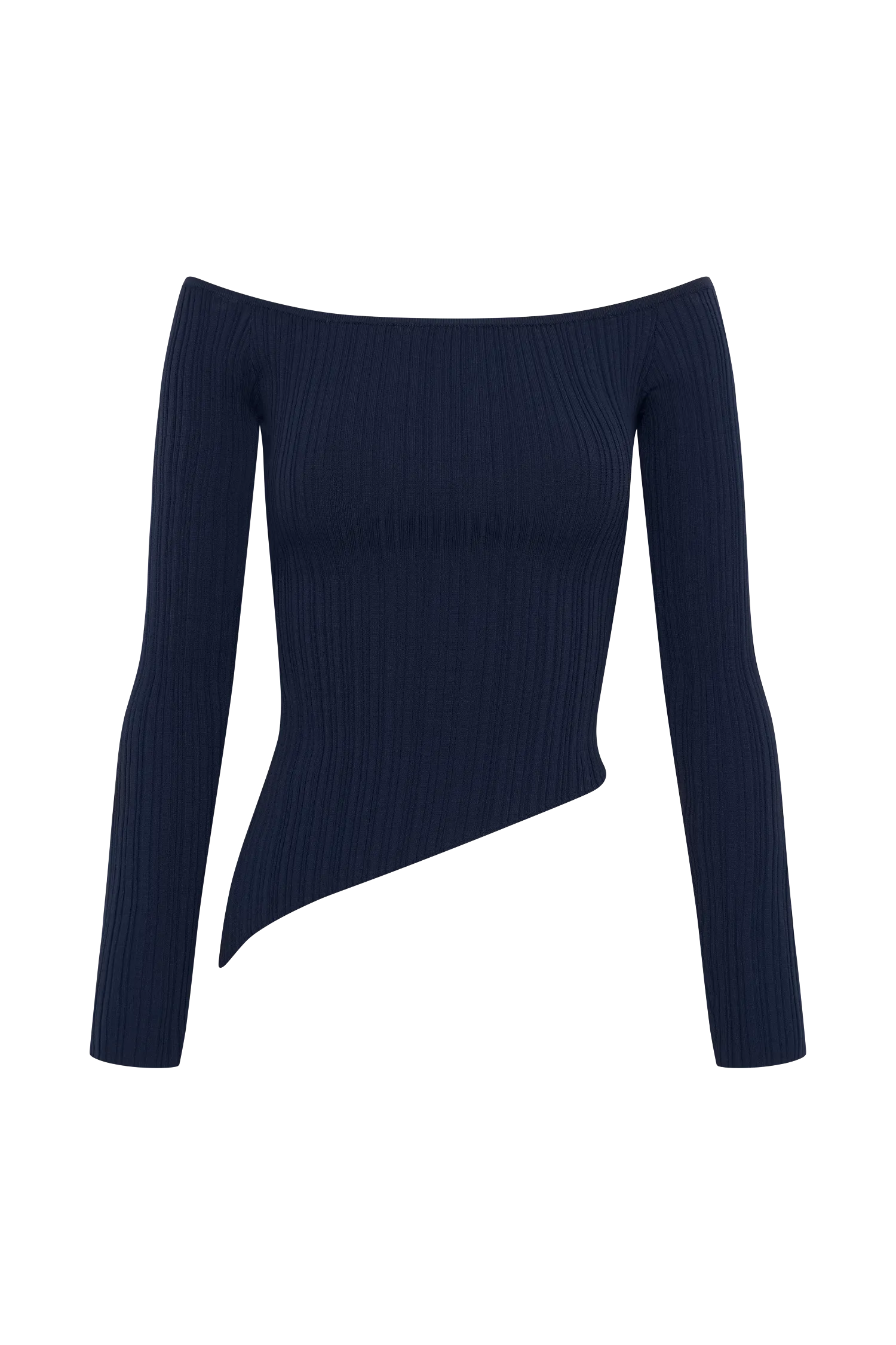 Chiara Off Shoulder Rib Knit Top - Navy