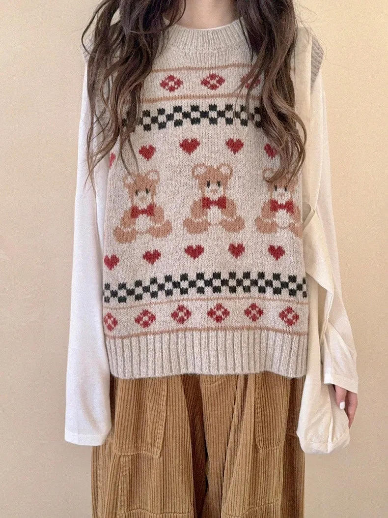 Christmas Bear Wool Blended Knitting Vest