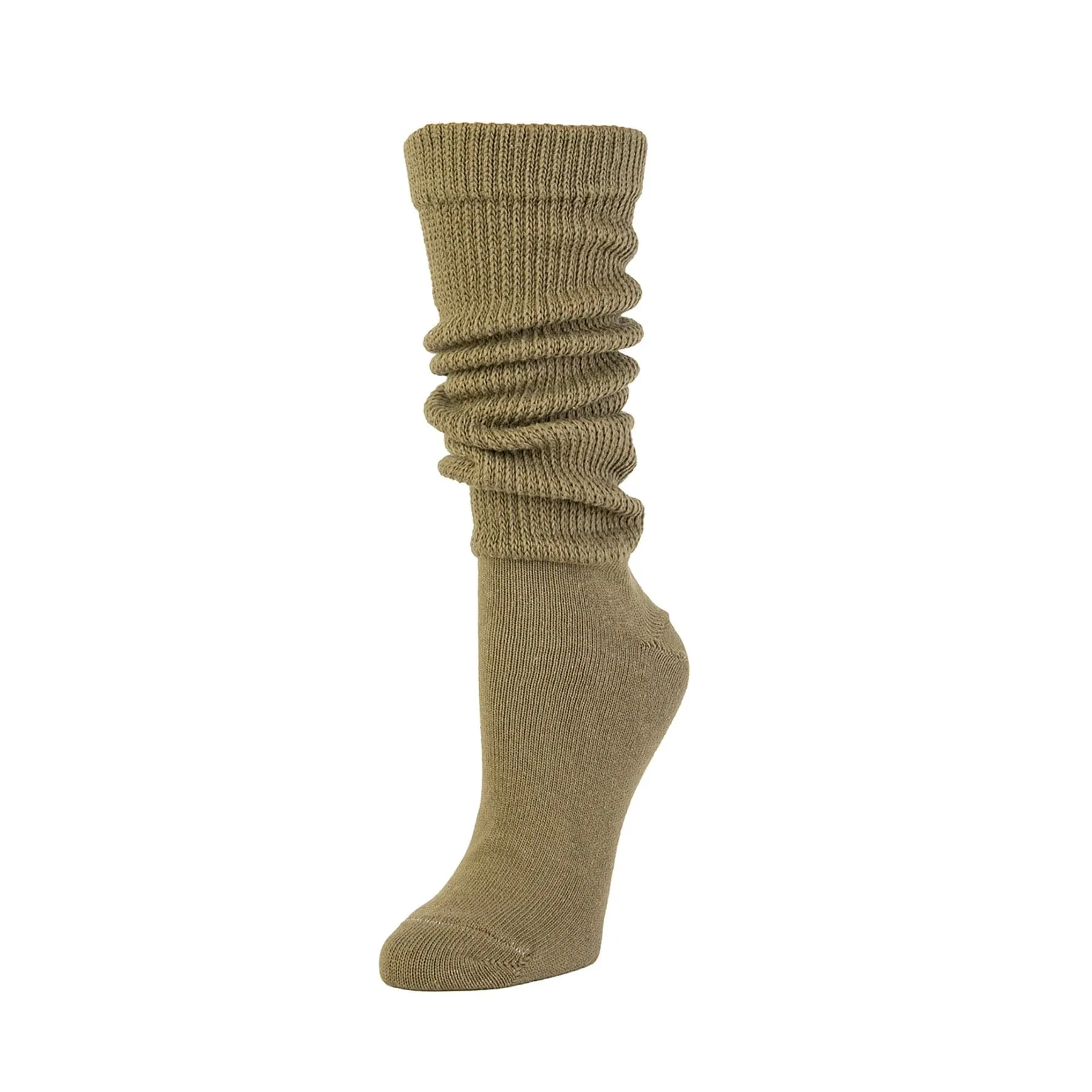 Chunky Knit Organic Cotton Slouch Knee Socks - Olivine